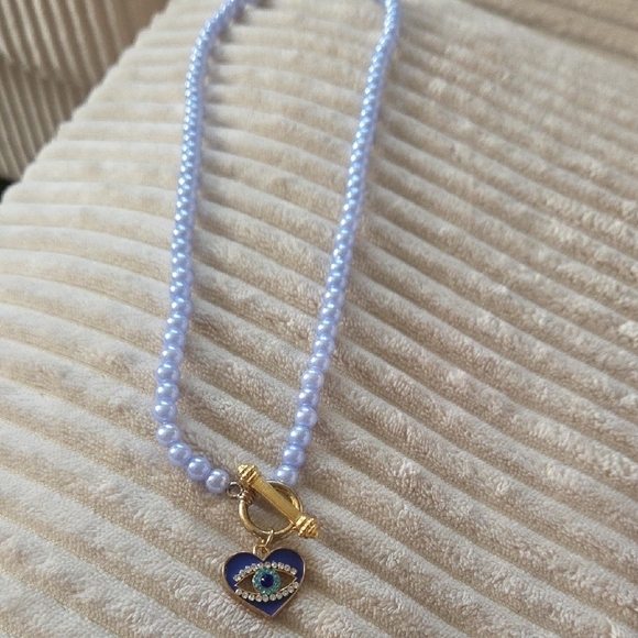 Jewelry - Handmade Pearl Evil Eye Charm Necklace